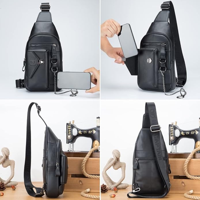 KPYWZER Vintage Leather Sling Bag Backpack for Men Crossbody Shoulder Chest Day Pack Backpacks