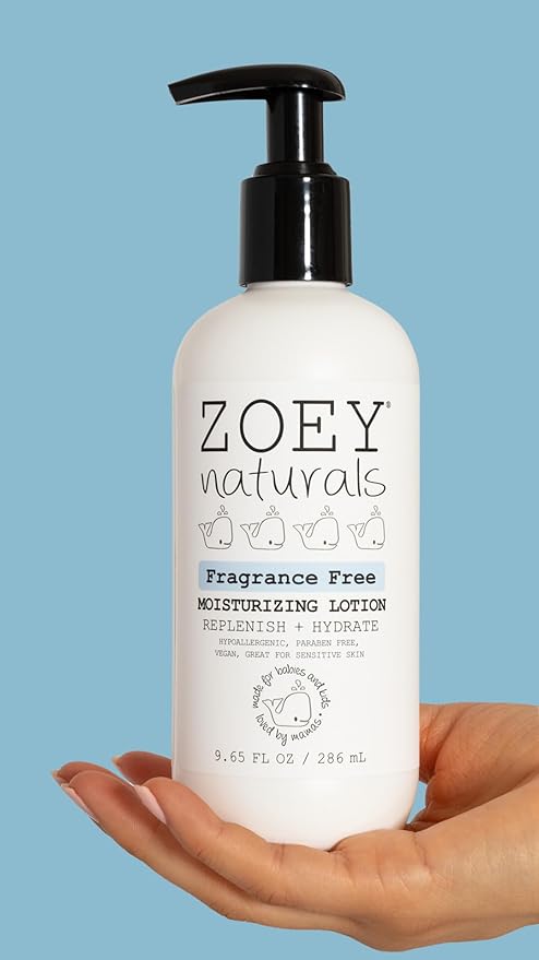 Zoey Naturals Fragrance-Free Baby & Toddler Lotion – Hypoallergenic, Vegan, Gentle Moisturizer for Sensitive Skin – Non-Greasy, Paraben & Phthalate Free – 9.65 oz