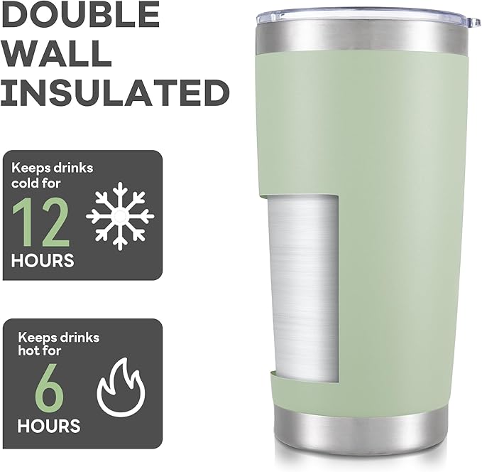 20 oz Tumbler with Lid Stainless Steel Double Wall Vacuum Insulated Tumblers Powder Coated Cups Travel Mug Keep Drinks Cold and Hot, Sagebrush Green