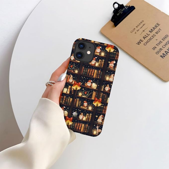 DAIZAG Case Compatible with for iPhone 12,Christmas Santa Claus Bookshelf Bells Phone Case for iPhone 12 for Girl Women Boy Men