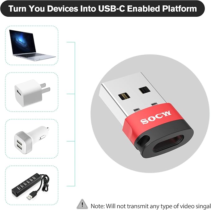 USB C Female to USB Male Adapter 2.0 (red, 4 Pack)