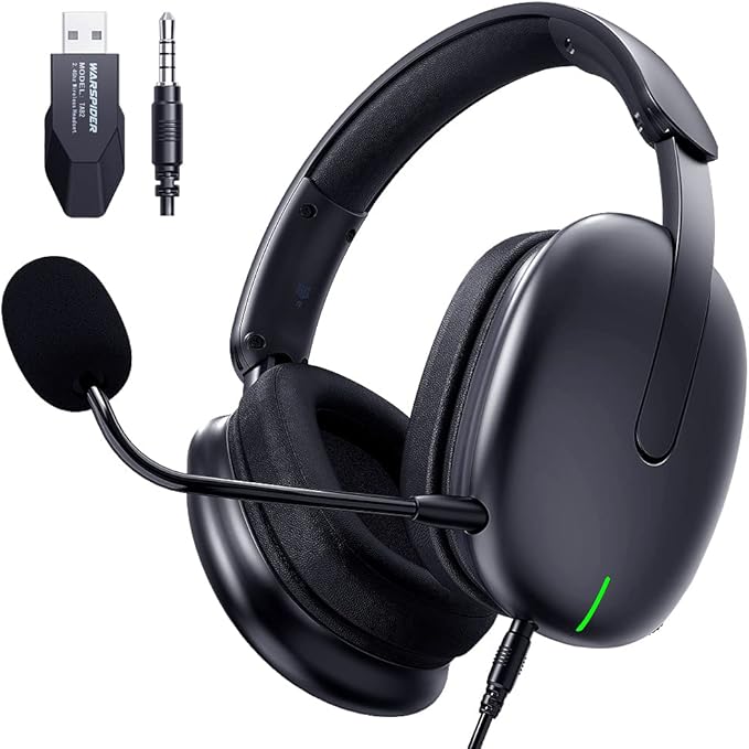 TA82 Wireless Gaming Headset with Detachable Noise Canceling Microphone for PS5 PS4 PC, 2.4GHz USB Gamer Headphones with 7.1 Surround Sound, Memory Foam Ear Pads