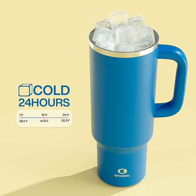 40 oz Tumbler with Handle and Straw: Stainless Steel Insulated Tumbler Keeps Cold for 24 Hours, Leakproof Travel Cup Fits in Cup Holder and BPA-Free, Celtic Blue
