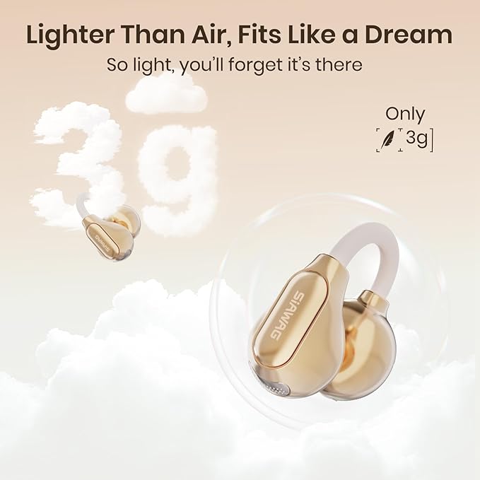 Clip On Earbuds, Wireless Open Ear Earbuds Headphones, Bluetooth 5.4, 11 mm Driver, HiFi 3D Stereo, Tap Control, Ultra-Light 3g Fit, IPX5 Waterproof Sport Earphones for Workouts and Daily Use