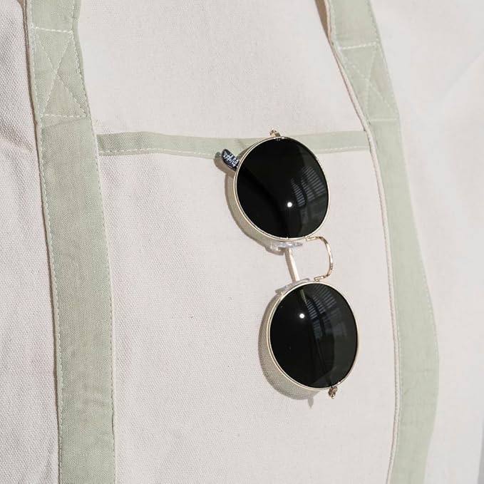Sage Green Canvas Tote Bag - 22 Inch, Zipper Top, Exterior Pocket, 100% Cotton Tote Bag for Shopping, Picnic or Grocery - Premium Quality, Washable, Foldable, Sturdy Cotton Bag (Sage Green)