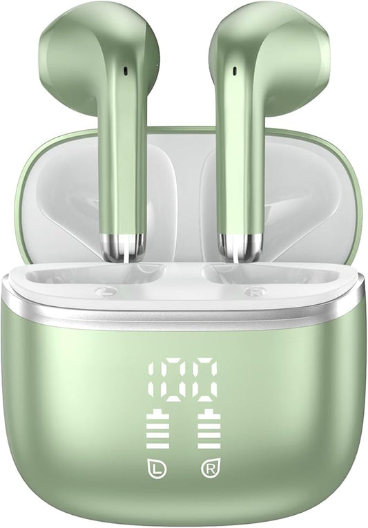 Wireless Earbuds, Bluetooth 5.3 Headphones with 4 ENC Noise Cancelling Mic, HiFi Stereo Deep Bass, IP7 Waterproof Earphones, 40H Playtime, Earbuds Dual LED Display, USB-C, Green 2