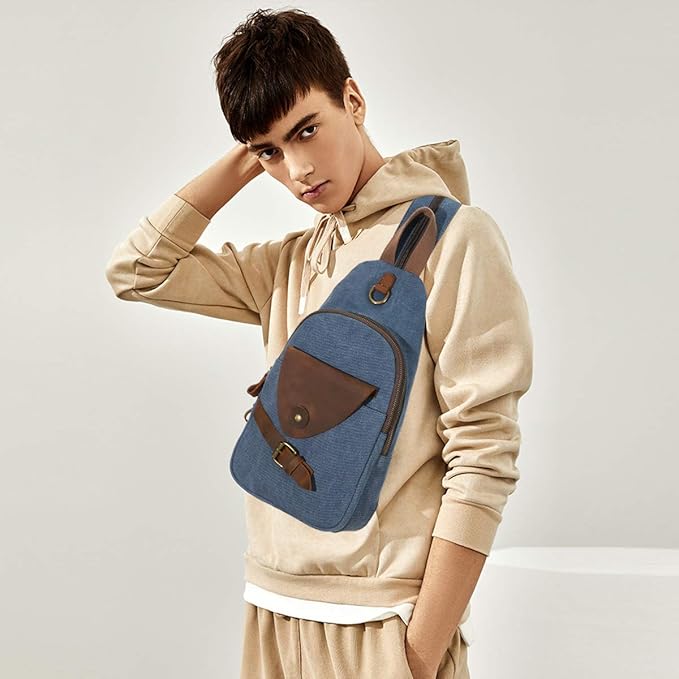 KL928 Canvas Sling Bag Crossbody Backpack Shoulder Casual Rucksack for Men Women