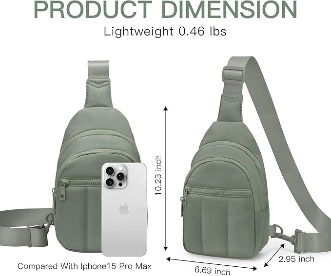 Quilted Puffer Crossbody Bags for Women Small Puffy Sling Bag Lightweight Cross Body Bubble Purse Shoulder Bag for Travel (Bean Green)