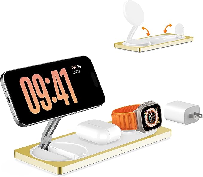 3 in 1 Charging Station for Apple Devices: Used for iPhone and Watch Charging Station with Magsafe Charger Stand, Wireless Charger for iPhone 16/15/14/13/12, Apple Watch 1-9/Ultra, AirPods 3 Pro