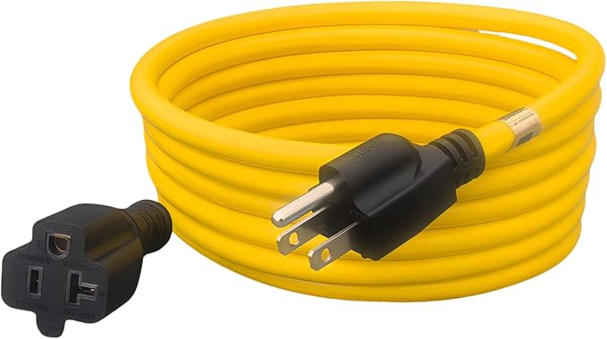 10-Feet 15 Amp Household AC Plug to 20 Amp T Blade Adapter Cable，14AWG 10-Foot 15 Amp to 20 Amp Plug Adapter Cord Nema 5-15P to 5-15R/5-20R 20Amp Comb AC Power Cord, Yellow