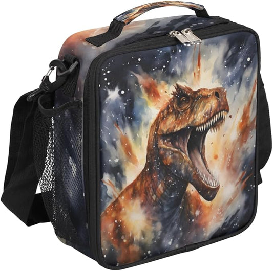 Dinosaur Stars Fire Watercolor Dark Insulated Lunch Bag for Men Women Reusable Lunch Box Thermal Cooler Lunch Tote With Adjustable Shoulder Starp for Camping Office Picnic Adults,A1
