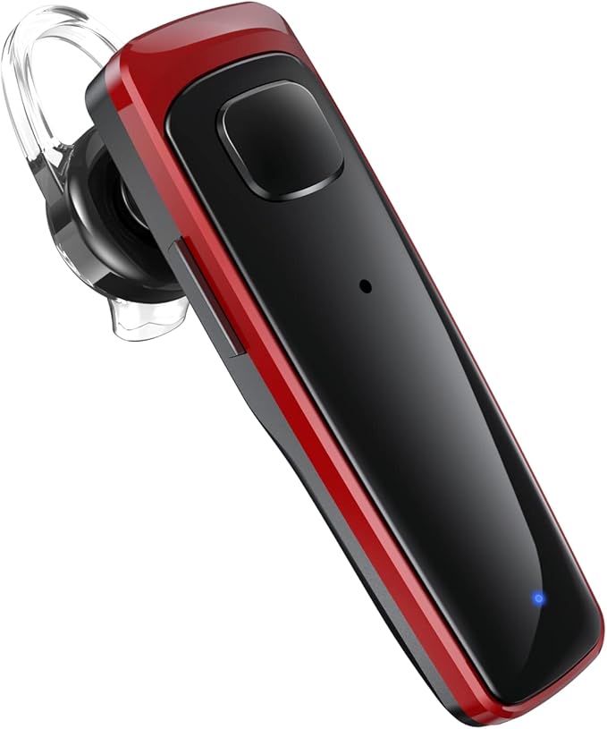 Bluetooth Headset - V5.0 Wireless Handsfree Earpiece Built-in Dual Mic Noise Cancelling, 10 Days Standby 16Hrs HD Talktime Ultralight Headset for iPhone Android Samsung Laptop(Red)