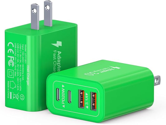 40W USB C Charger Block, 2-Pack 4-Port Type C Fast Charging Brick Dual PD&QC Wall Plug Adapter Power Brick for iPhone 16/15/14/13/12 Pro Max Plus/iPad/Airpods/iwatch/Samsung Galaxy (Green)