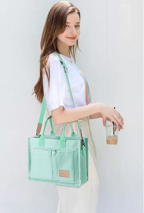 Tote Bags for Women Canvas Tote Purse Crossbody with Pockets Top Handle Shoulder Satchel Bag for Women