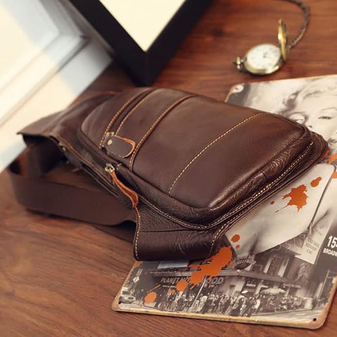 KPYWZER Vintage Leather Sling Bag Backpack for Men Crossbody Shoulder Chest DayPack Backpacks