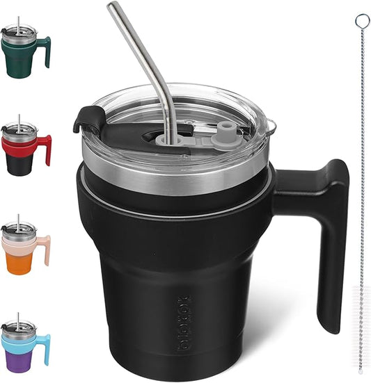 BJPKPK Tumbler With Handle 10 oz Stainless Steel Double Wall Insulated Tumbler Cups With Lid And Straw,Black