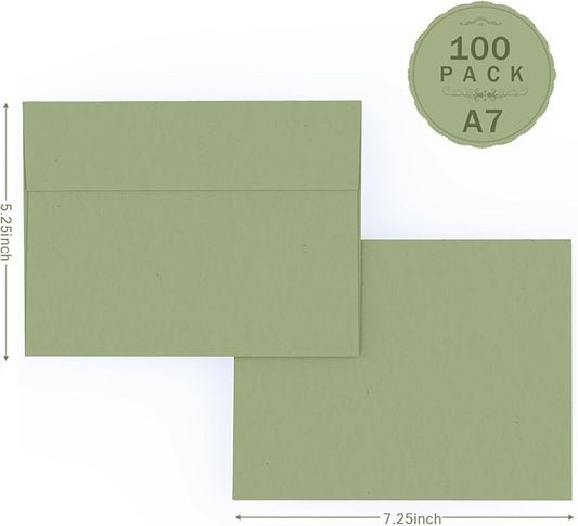 A7 Sage Green Envelopes 100 Pack, Goefun 5x7 Self Seal Printable Envelopes for Invitation, 5x7 Gift Cards, Birthday, Baby Shower, 5.25 x 7.25 in, 120GSM