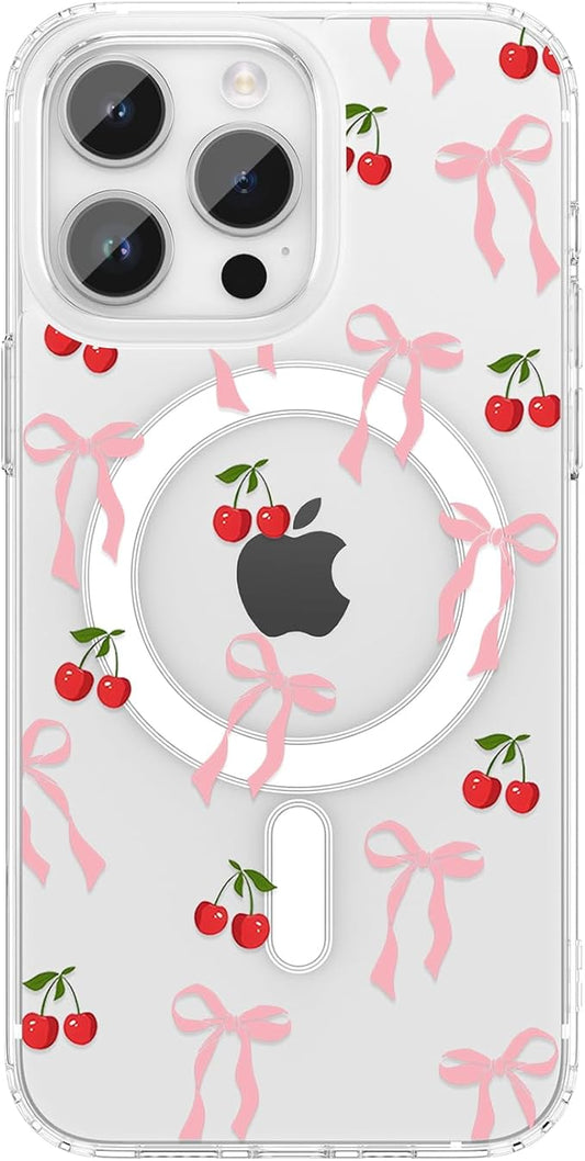 ZTOFERA for iPhone 13 Pro Magnetic Case Clear,Cute Love Heart Ribbon Bow Tie Aesthetic Phone Case,Transparent Trendy Slim Soft Shockproof Protective Phone Cover for Women Girls,Peach Pink