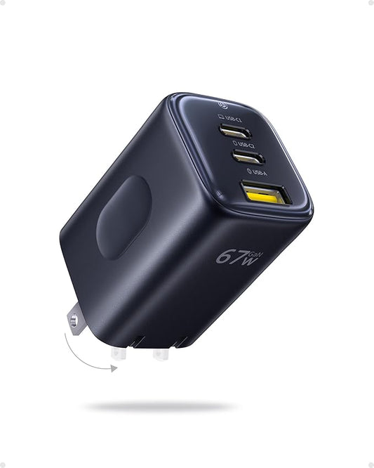 Baseus PICOGO 67W USB C Charger, Smallest 3 Port Fast Charging Block with Foldable Plug, PD/PPS for MacBook Air/Pro, iPhone 17/16/15 Series, Galaxy S25/24, Airpods 4 & More