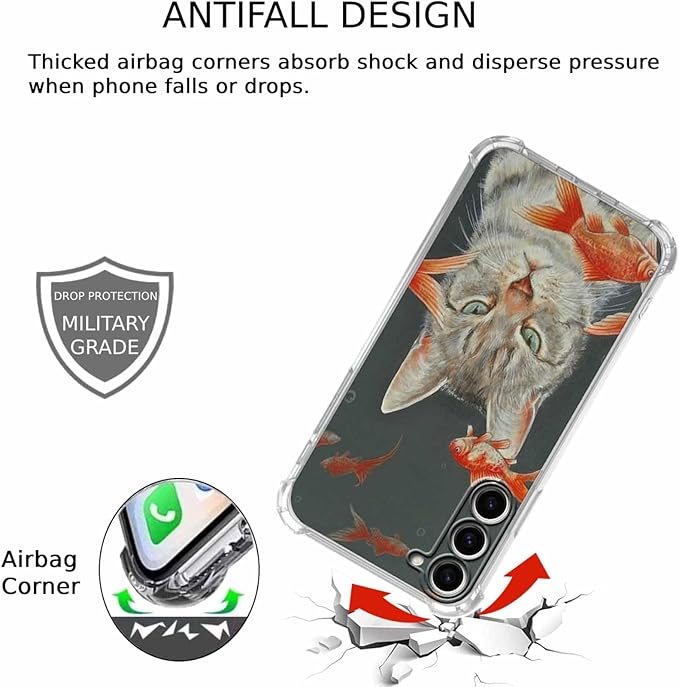 Case for Samsung Galaxy S23+ with Cool Cat Design,Cute Goldfish Pattern for Children,Clear Soft TPU Bumper Phone Cover,6.6"(Cat,S23P)