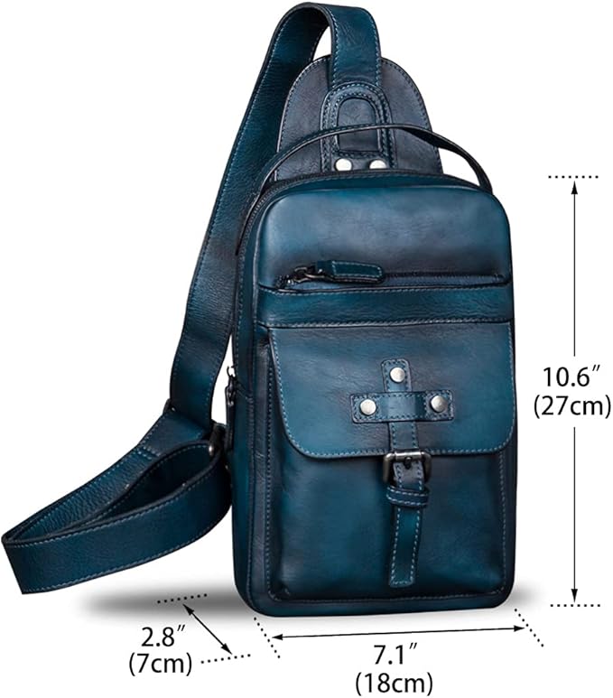 IVTG Genuine Leather Sling Bag Chest Shoulder Fanny Bag Hiking Backpack Vintage Handmade Crossbody Daypack