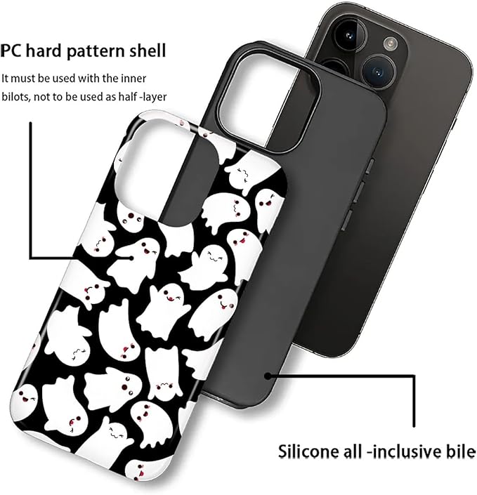 Case for iPhone 16 Pro Max Case,Halloween Ghosts Bats Design - Hybrid Dual Protection Silicone + Hard PC Shockproof Full Body Cover Slim Anti-Scratch Protective Case for Men Women