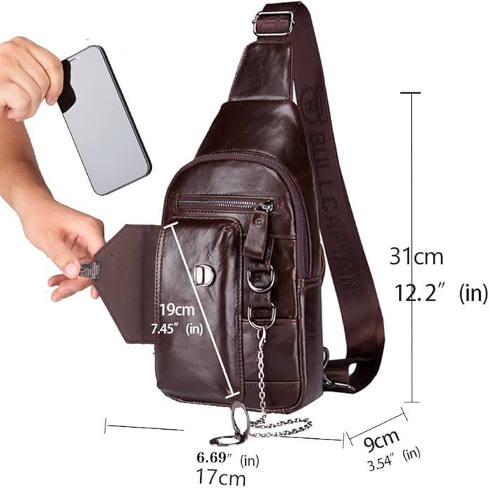 KPYWZER Vintage Leather Sling Bag Backpack for Men Crossbody Shoulder Chest Day Pack Backpacks