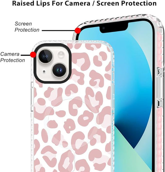 SAKUULO Magnetic for iPhone 13 Case [Compatible with MagSafe] Light Pink Leopard Print Pattern Wireless Charge Slim Shockproof Case for iPhone 13 Phone Case, Pink Leopard (6.1")