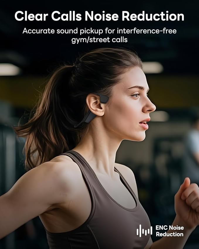 Bone Conduction Headphones, Open Ear Headphones Wireless Bluetooth, 15H Playtime, Dual Stereo Bass Technology, 27g Lightweight Wear, Call Noise Cancellation, IPX6 Waterpoof for Commuting, Walking