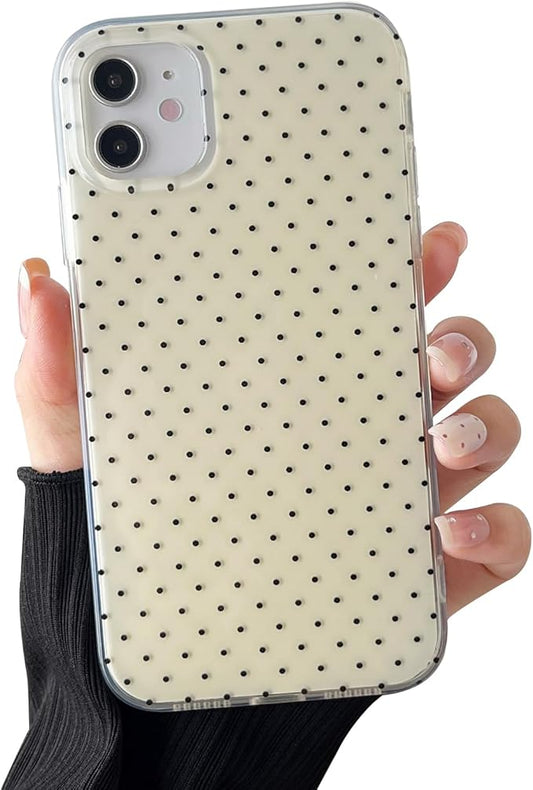 Compatible with iPhone 12/12 Pro Case, Fashion Cute Aesthetic Polka Dot Phone Case for Women, Shockproof Slim Soft TPU and Hard PC Protective Phone Cover for iPhone 12/12 Pro 6.1", Yellow