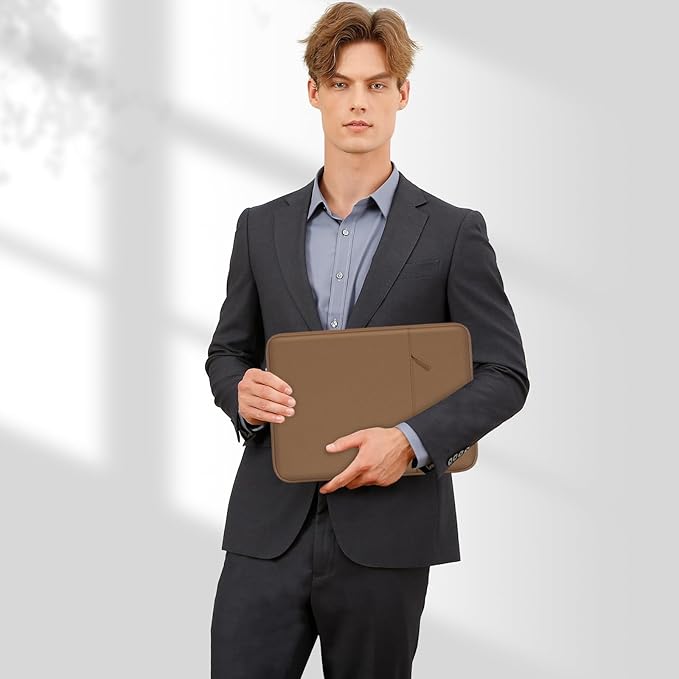MOSISO Laptop Case 13.3 inch, 13-13.3 inch Laptop Sleeve Compatible with MacBook Air/Pro 13 / Pro 14, HP Dell ASUS Lenovo Notebook, Polyester Vertical Computer Sleeve Bag with Pocket, Mocha