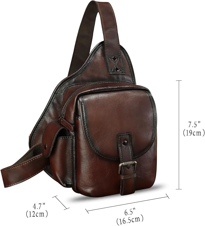 Genuine Leather Sling Bag for Men Women - Chest Crossbody Bag Vintage Sling Backpack Purses Hiking Sports Travel (Coffee)