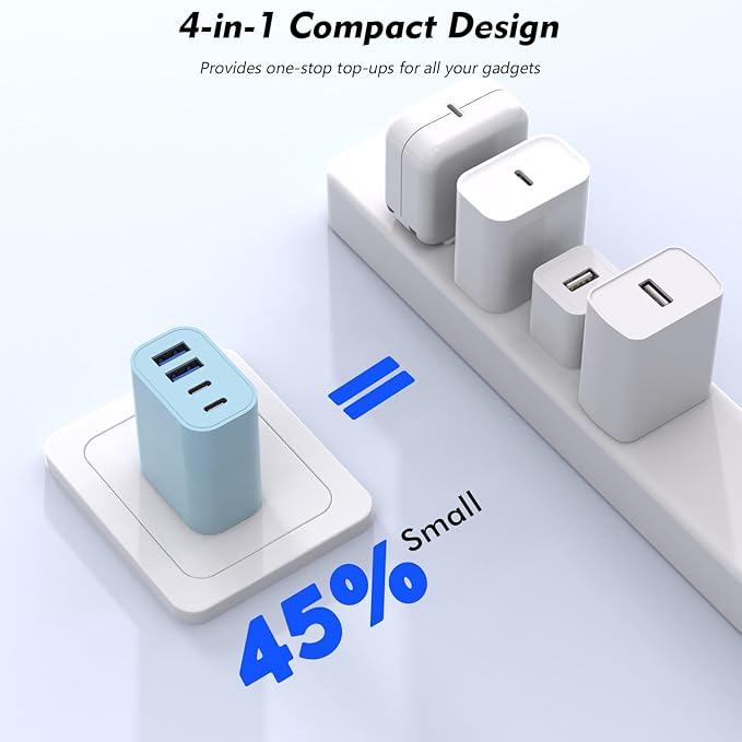 2 Pack 40W USB C Wall Charger,4-Ports Multiport PD Power Adapter & QC Wall Plug, Apple Fast Charging Block,iPhone USBC Charging Brick Compatible with iPhone 16/16e/16 Pro/15/15 Pro Max/14/13/12(Blue)