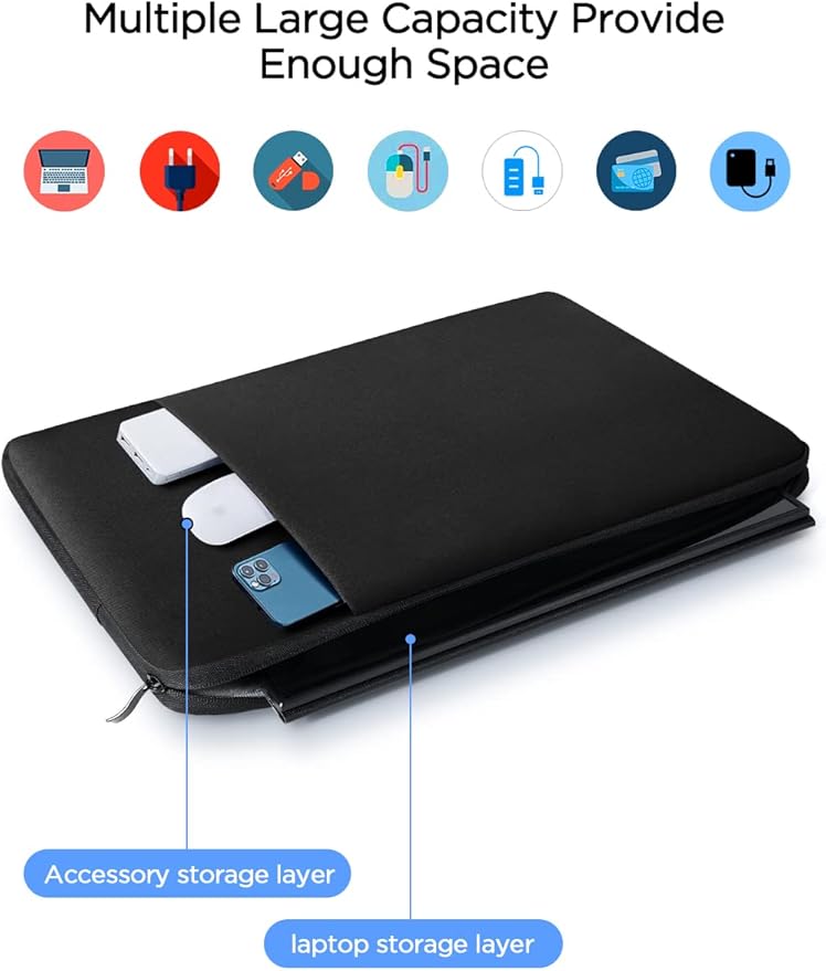 Laptop Case Sleeve 16 inch, Computer Carrying Cover 15.6 inch with Front Pocket, Durable Shockproof Protective Traveling Briefcase Handbags Laptop Sleeve Bag for Notebook, Tablet (Black)