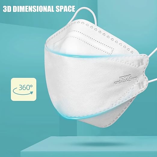 akgk KN95 Face Masks 50 Pack, 5-Ply Disposable White Face Mask Against PM 2.5 Smoke & Dust, Filtration Efficiency 95%