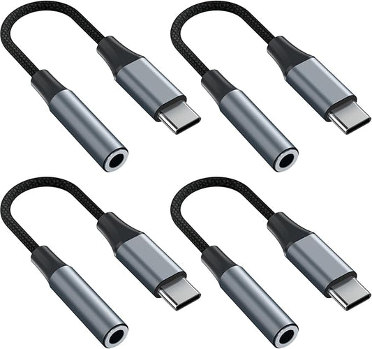 4pcs USB C to 3.5mm Female Headphone Jack Adapter, Upgrade Metal Case, Compatible with Samsung S20+/S21 Ultra, iPhone15 16, and More USB C Audio Devices