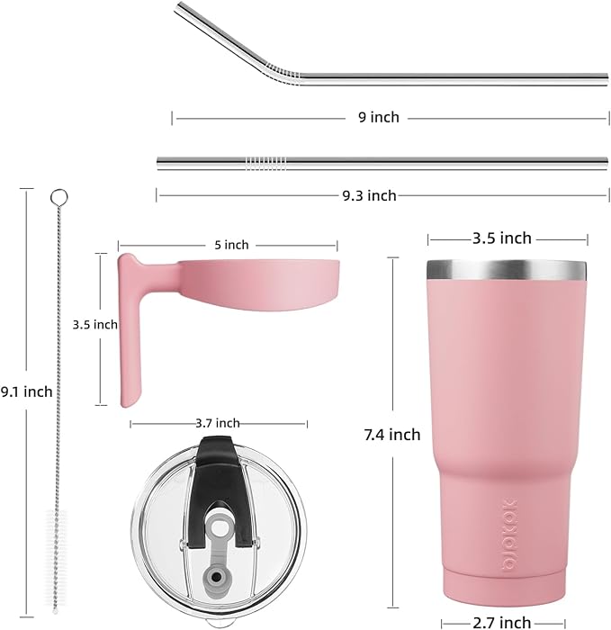 BJPKPK Tumbler With Handle 20 oz Stainless Steel Double Wall Insulated Tumbler Cups With Lid And Straw,Light Pink