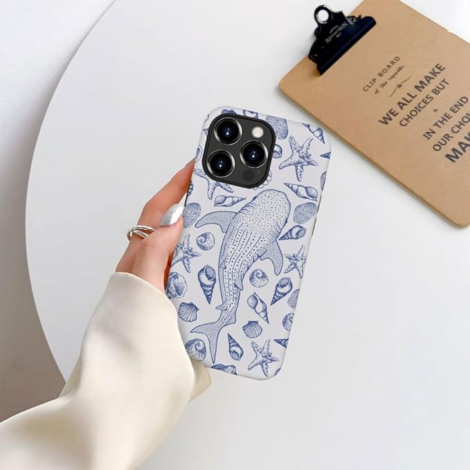 DAIZAG Case Compatible with iPhone 16 Pro,Fit Shockproof Cover for Women Girls,Blue Seashell Whale Shark Ocean