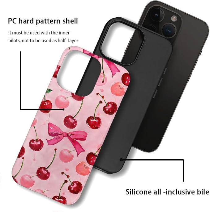 DAIZAG Case Compatible with for iPhone 16 Pro,Cherry Pink Bow Ribbon Phone Case for iPhone 16 Pro for Girl Women Boy Men