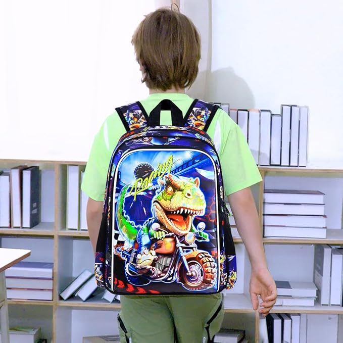 CCJPX 3PCS Dinosaur Backpack for Boys, 16 Inch Kids Water Resistant Preschool Bookbags with Lunch Box, Cool School Bag for Kindergarten Toddler