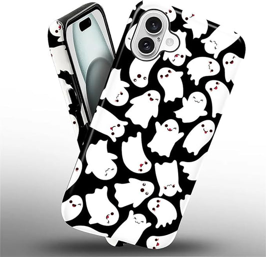 Case for iPhone 16 Case,Halloween Ghosts Bats Design - Hybrid Dual Protection Silicone + Hard PC Shockproof Full Body Cover Slim Anti-Scratch Protective Case for Men Women