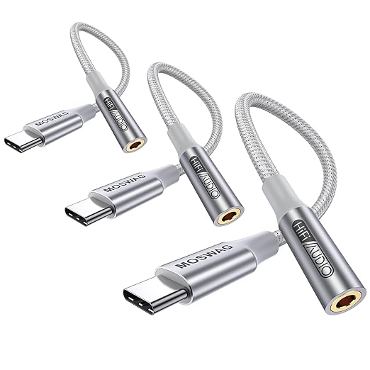MOSWAG USB Type C to 3.5mm Headphone Jack Adapter, Audio Adapter USB C to Aux Dongle Cable Cord for Samsung Galaxy S23 S22 S21 S20 Ultra S20+ Note 20 10 S10 S9 Plus,Pixel 7 6 5 4 and More