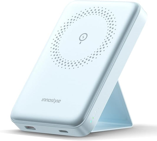 10000mAh Magnetic Wireless Power Bank with Foldable Stand, 3-in-1 MagSafe Charger 20W Fast Charging Compatible with iPhone 17/16/15, AirPods, Samsung Devices | Blue