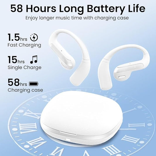 Wireless Earbuds Bluetooth Headphone Sport, 2025 Bluetooth Earbuds Stereo Deep Bass Over Ear Bud with Earhooks, ENC Noise Cancelling Mic,Waterproof Earphone for Workout/Running-White