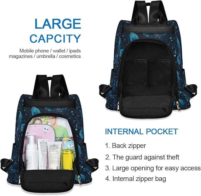 ALAZA Blue Butterflies Backpack Purse for Women Anti Theft Fashion Back Pack Shoulder Bag