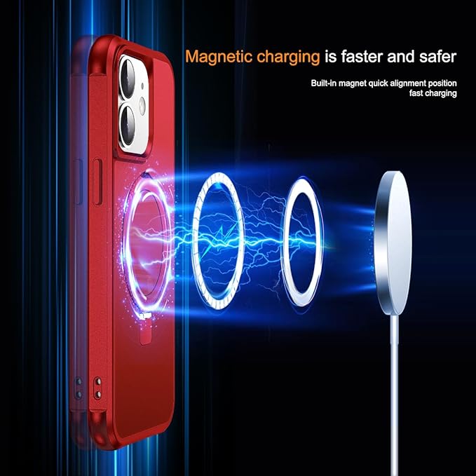 Compatible with iPhone 12 Case & iPhone 12 Pro Case 6.1" with Invisible Magnetic O-Ring Stand [Compatible with Mag-Safe][Great Grip Feeling], Red