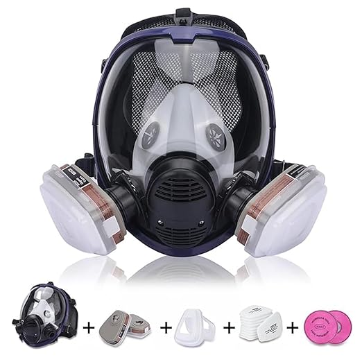17 in 1 Full Face Large Size Respirator,Reusable Full Face Respirator Widely Used in Organic Gas,Paint Sprayer, Chemical,Woodworking,Dust Protector, Medium