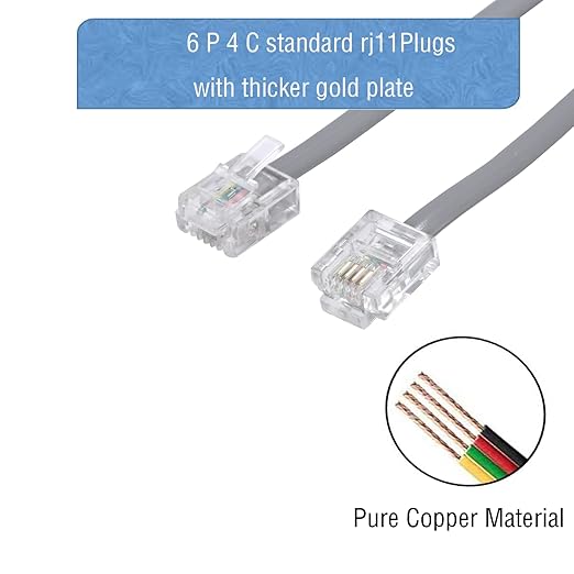 Telephone landline Extension Cord Cable Cord with Standard RJ-11 6P4C Plug (10Ft-3Pack, Silver)