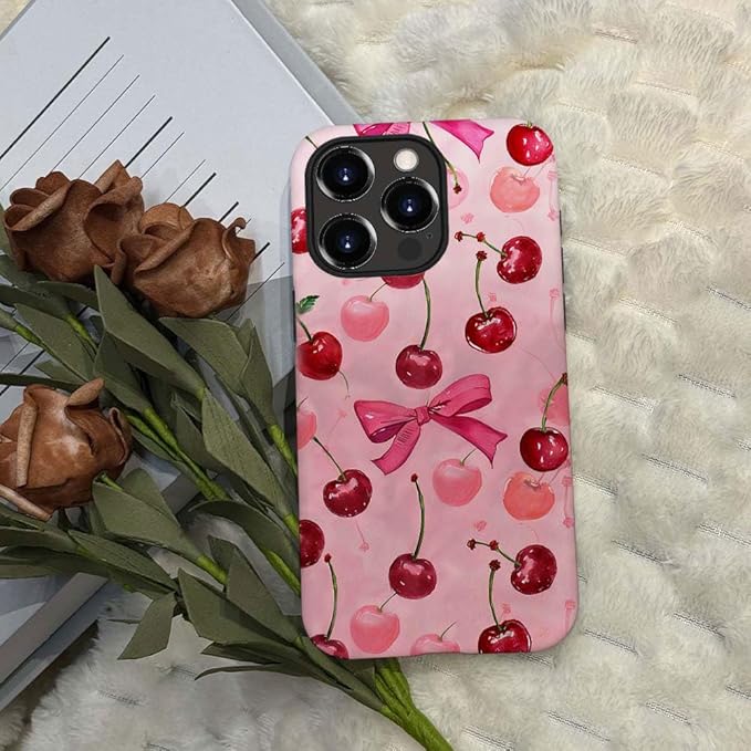 DAIZAG Case Compatible with for iPhone 14 Pro Max,Cherry Pink Bow Ribbon Phone Case for iPhone 14 Pro Max for Girl Women Boy Men