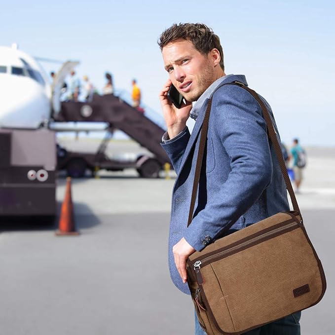 Modoker Messenger Bag for Men, 13 Inches Laptop Satchel Bags, Canvas Shoulder Bag with Bottle Pocket